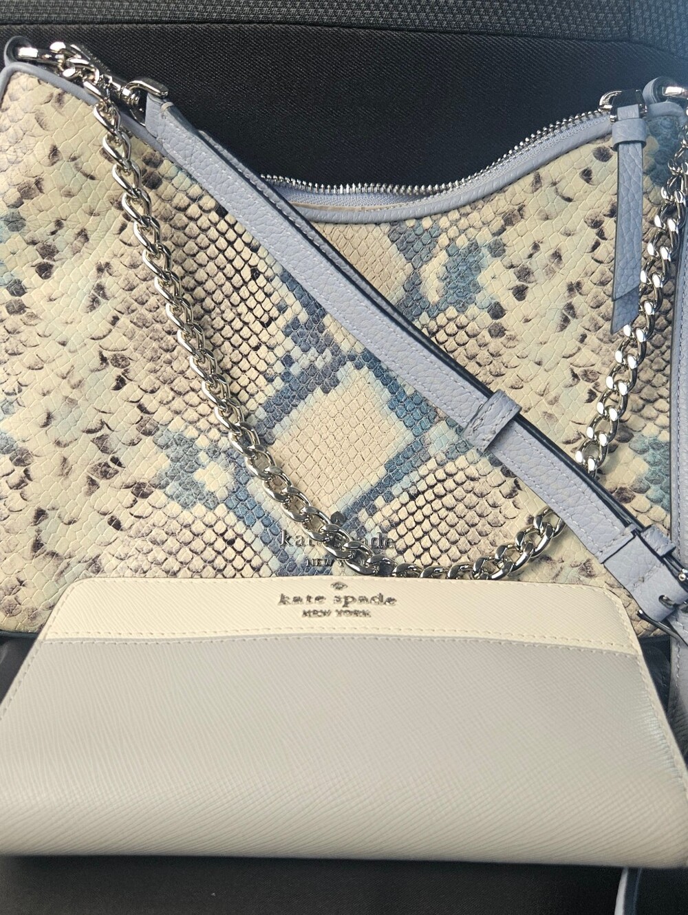 kate spade Two-Piece Snake-Print Crossbody Set in Light Blue & Cream